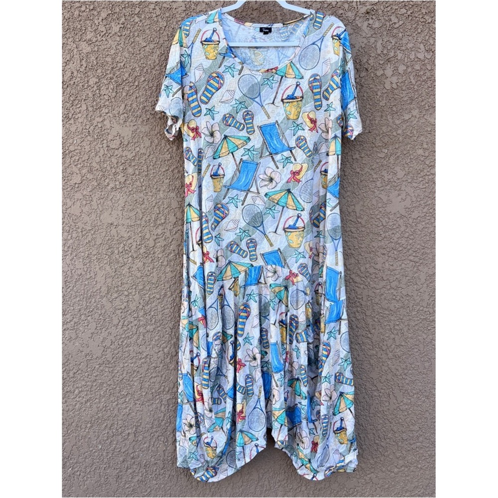 LuLaRoe Blue Beach-Print Short Sleeve Women's Dress, Size L